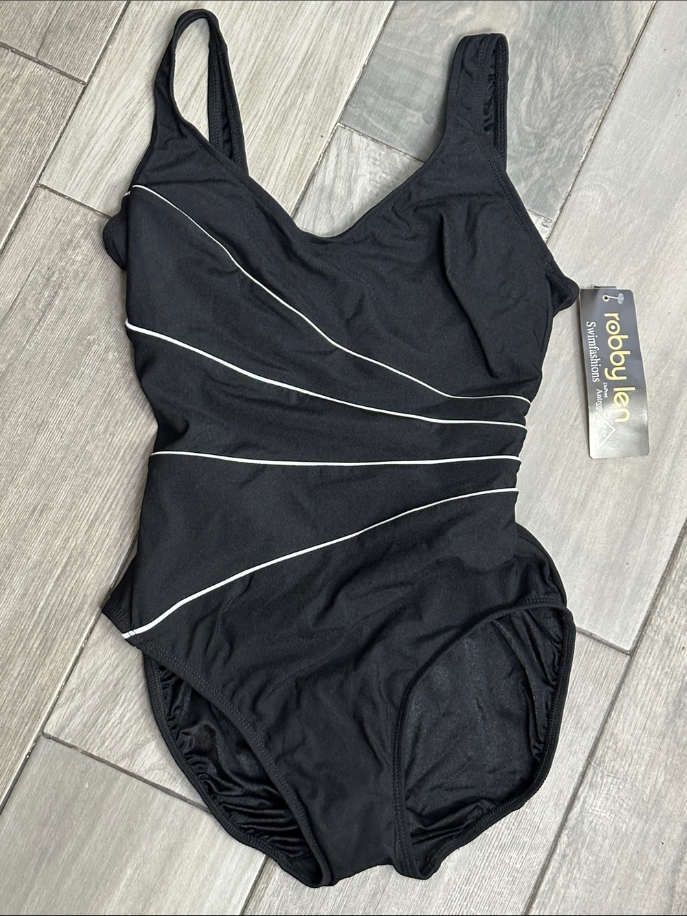 NEW Robby Len Swimsuit One Piece Black White Swimwear Womens Size 10